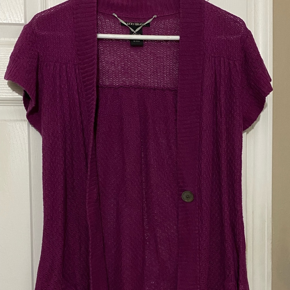 Lucky Brand One Button Closure Short Sleeve Cardigan